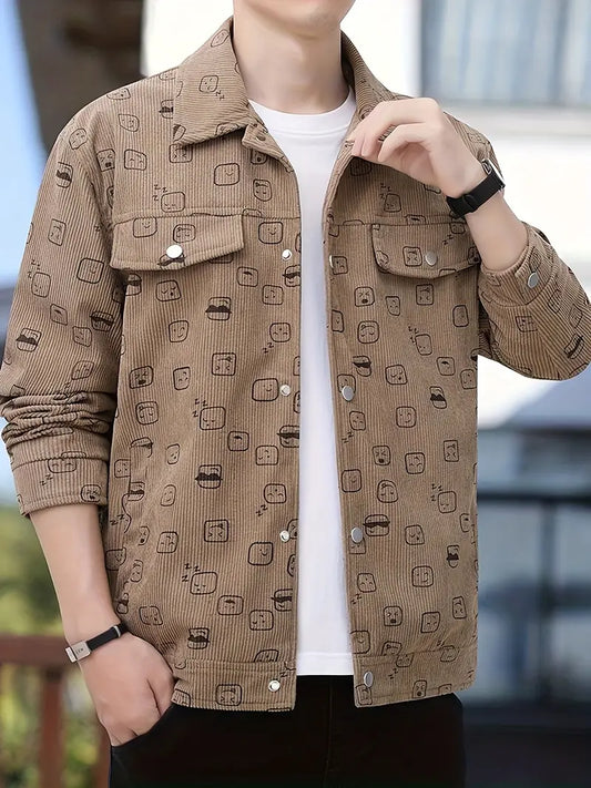 Men's Casual Corduroy Jacket With Cartoon Print